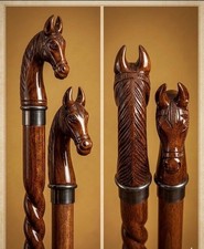 Hand Carved Horse Head Wooden Walking Cane Handmade Solid Wood Walking Stick