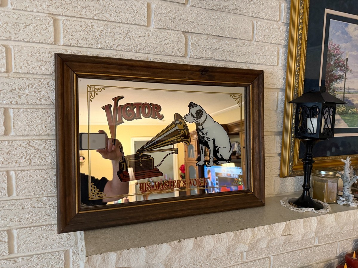 VICTOR NIPPER THE DOG His masters voice Framed Mirror Advertising
