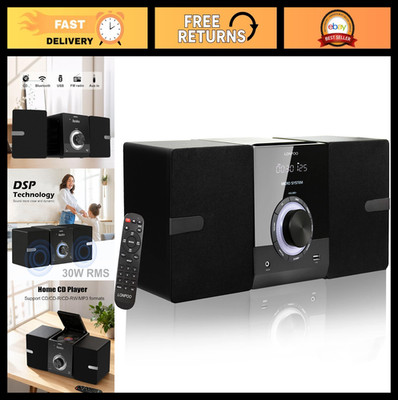 Compact Stereo System with CD Player, Bluetooth, FM Radio, USB, Remote, 30W Soun