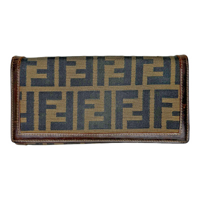 Fendi Women FF Monogram Flap Closure Brown Zucca Canvas Long Wallet Italy (EUC)