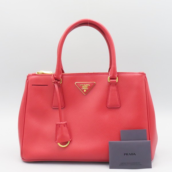 Prada BN1801 Saffiano Lux Red Triangle Logo Tote Bag with Shoulder Strap