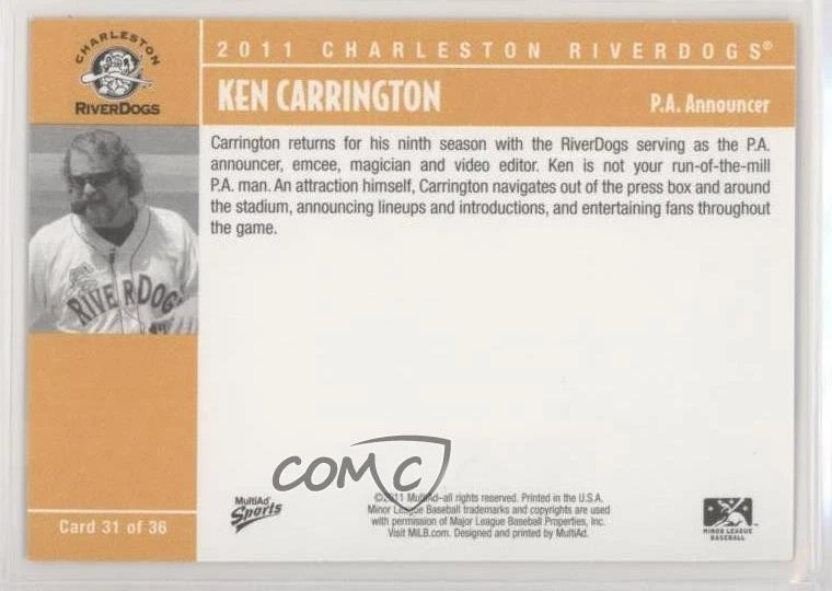 2011 MultiAd Sports Charleston RiverDogs Ken Carrington #31 - Image 2 of 2