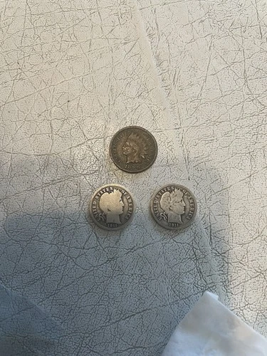 Barber Dimes VERY RARE 1911 No Mint Mark Coins Plus 2 1898 Indian Head Pennies