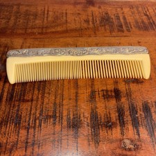 Vintage 7  Ornate Silver Plated Vanity Comb Floral Metal Spine Detached Repair