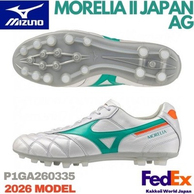 MIZUNO Soccer Cleats MORELIA 2 JAPAN AG Super White Pearl/Green  P1GA260335 2026