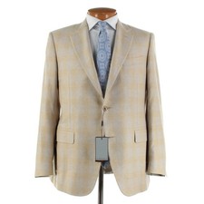 Canali NWT 100 Silk Sport Coat Size 52R 42R US In Beige  Yellow Plaid