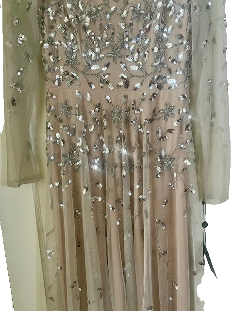 Exquisite:  BNWT ADRIANNA PAPELL Nude w/ Silver Sequins Ballgown,  12 UK/8 US - Image 4 of 4