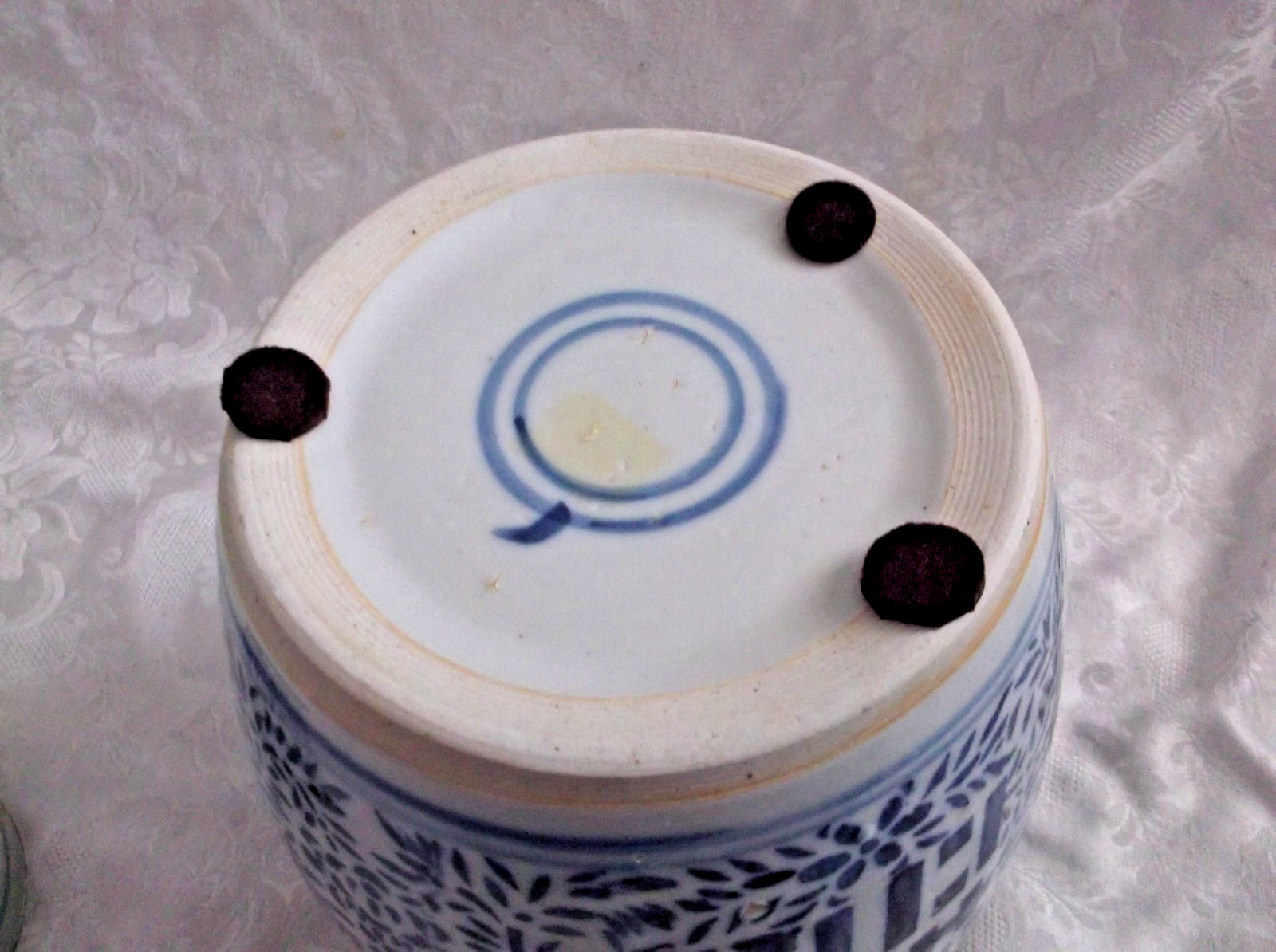 Vintage Chinese Ginger Jar & Lid Blue and White Porcelain Double Happiness 10"