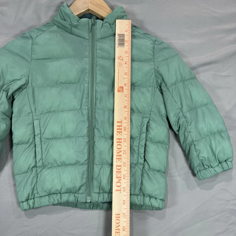 Uniqlo Pufftech пуховик куртка ребенка ясельного возраста девочек 3Y бирюзовый моющийся парка теплый с подкладкой - Изображение 3 из 4