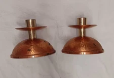 2 MCM Copper & Brass Candleholder, 4 1/4" ht, Germany