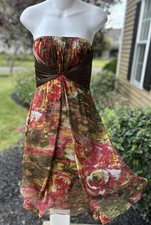 Morrell Maxie 100% SILK Dress Strapless Floral Fully Lined Size 2 EC + FREE 🎁