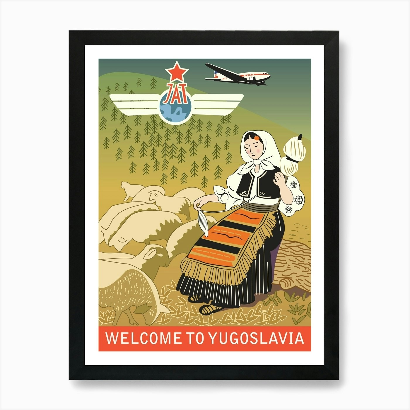 Yugoslavia Jat, Yugoslavian Airways Framed Wall Art Poster Canvas Print Picture