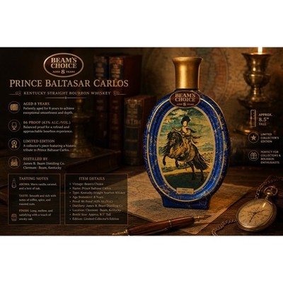 Vintage Beams Choice Bourbon Decanter Blue Gold Velazquez Prince Baltasar Carlos