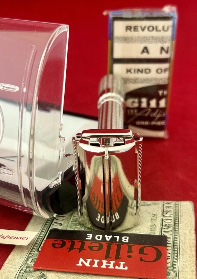 Vtg. RARE 1959 GILLETTE 195 Adjustable Fat Boy Razor Complete Kit, New Unused! - Image 2 of 4