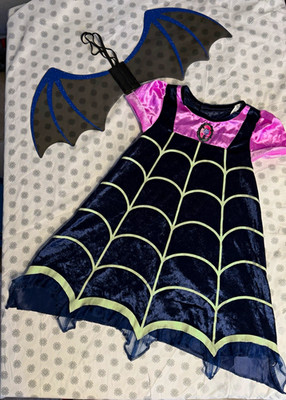 Girls Vampirina Costume Dress with Attached Wings, Black and Purple