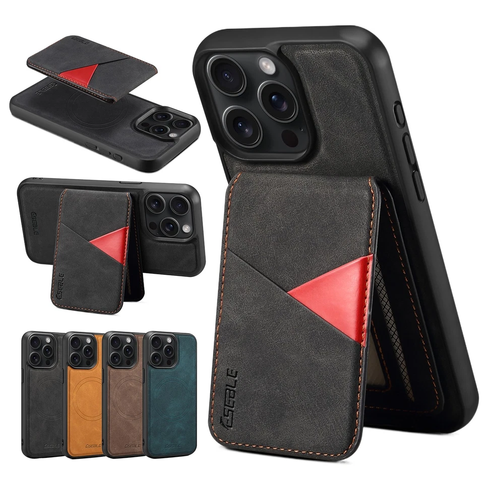 for iPhone 16 15 14 13 Pro Max Detachable Card Wallet Magnetic Case Holder Stand - Image 2 of 4