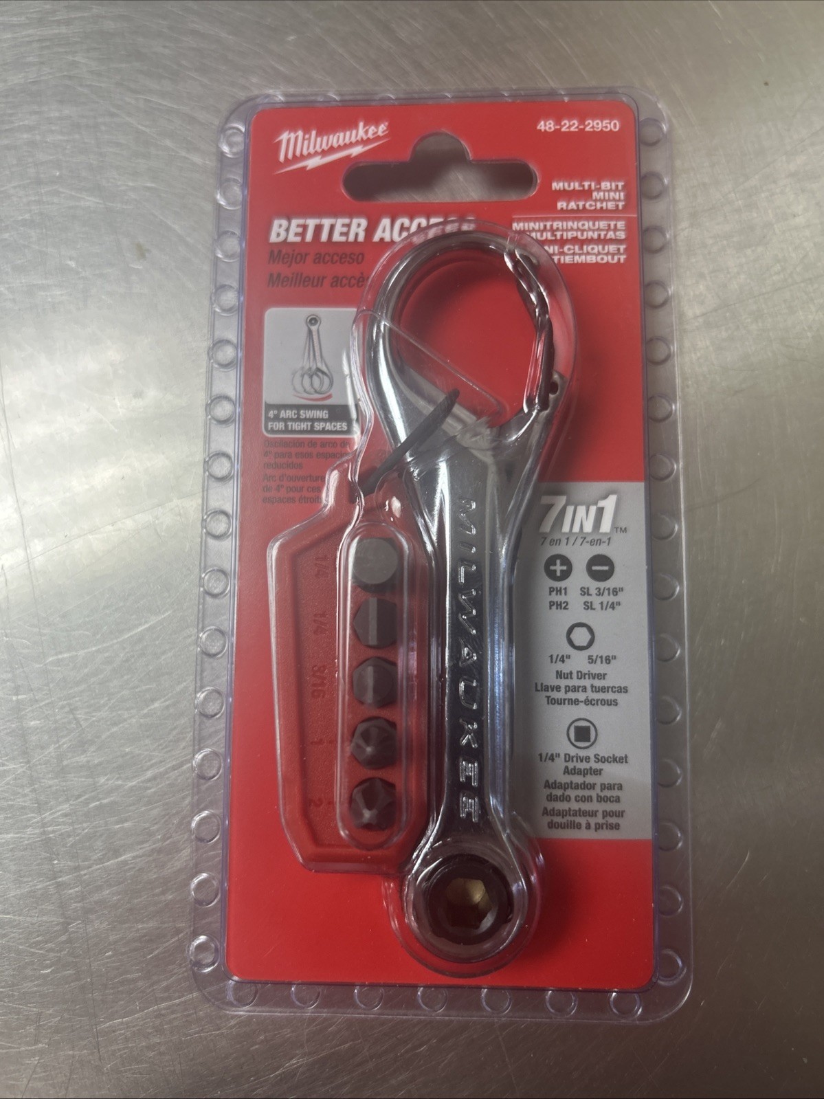 Multi Tool Rachet Milwaukee Tool 48-22-2950 7-In-1 Multi-Bit Mini Ratchet, Includes Bits ...