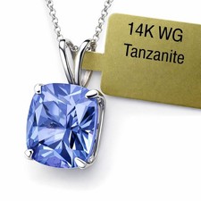 LAB CREATED  TANZANITE  3.22 Cts PENDANT 14K SOLID WHITE GOLD - Made in USA -NWT