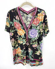 Johnny Was Janie Favorite Button Neck Tee Top Womens Large Floral Fairy Stretch