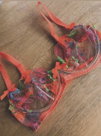 Agent Provocateur 'Zuri' Vibrant Orange Floral Embroidered Plunge Bra 34D