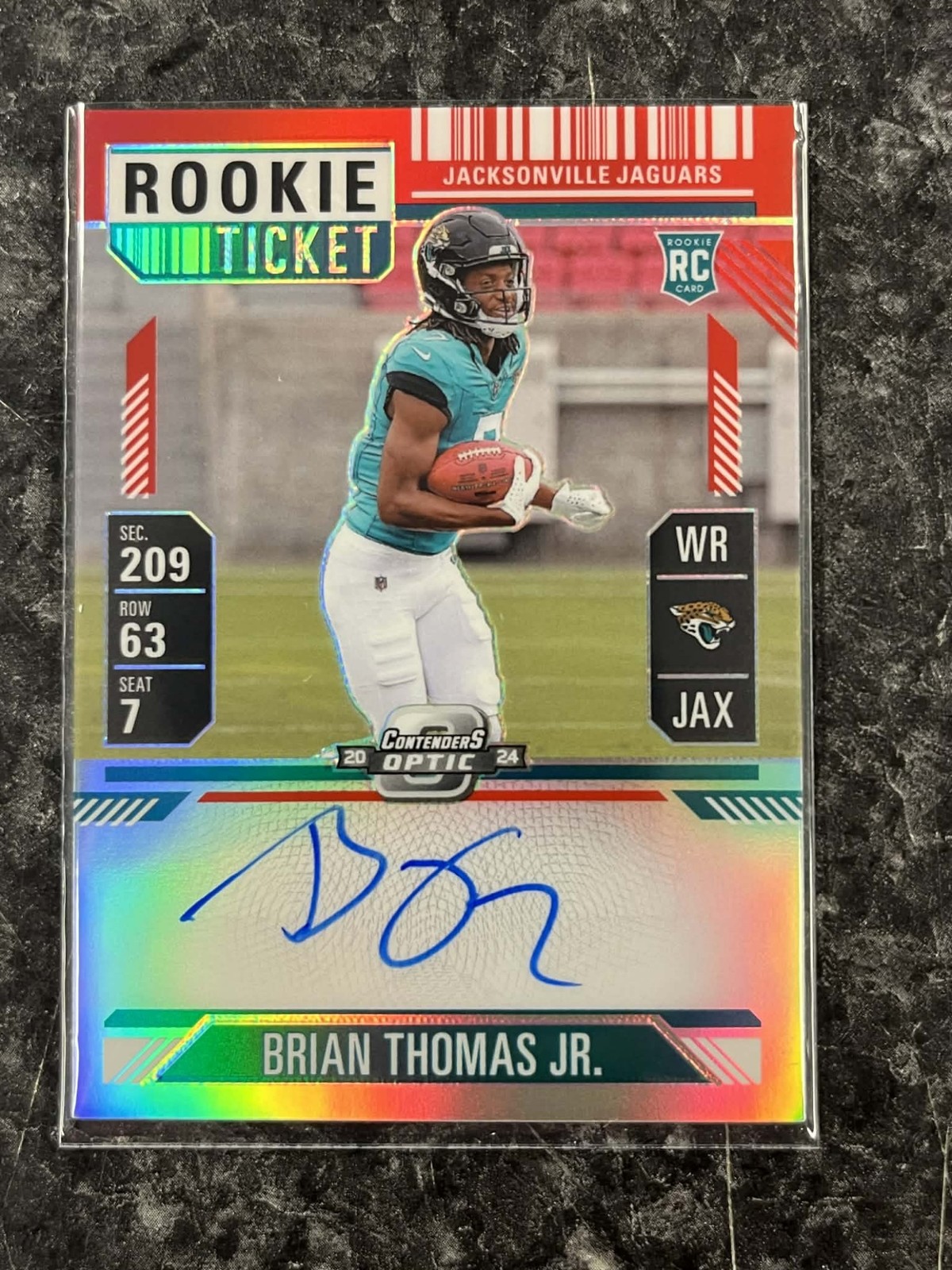 2024 CONTENDERS OPTIC BRIAN THOMAS JR. ROOKIE TICKET AUTO RED PRIZM 39/175 RC
