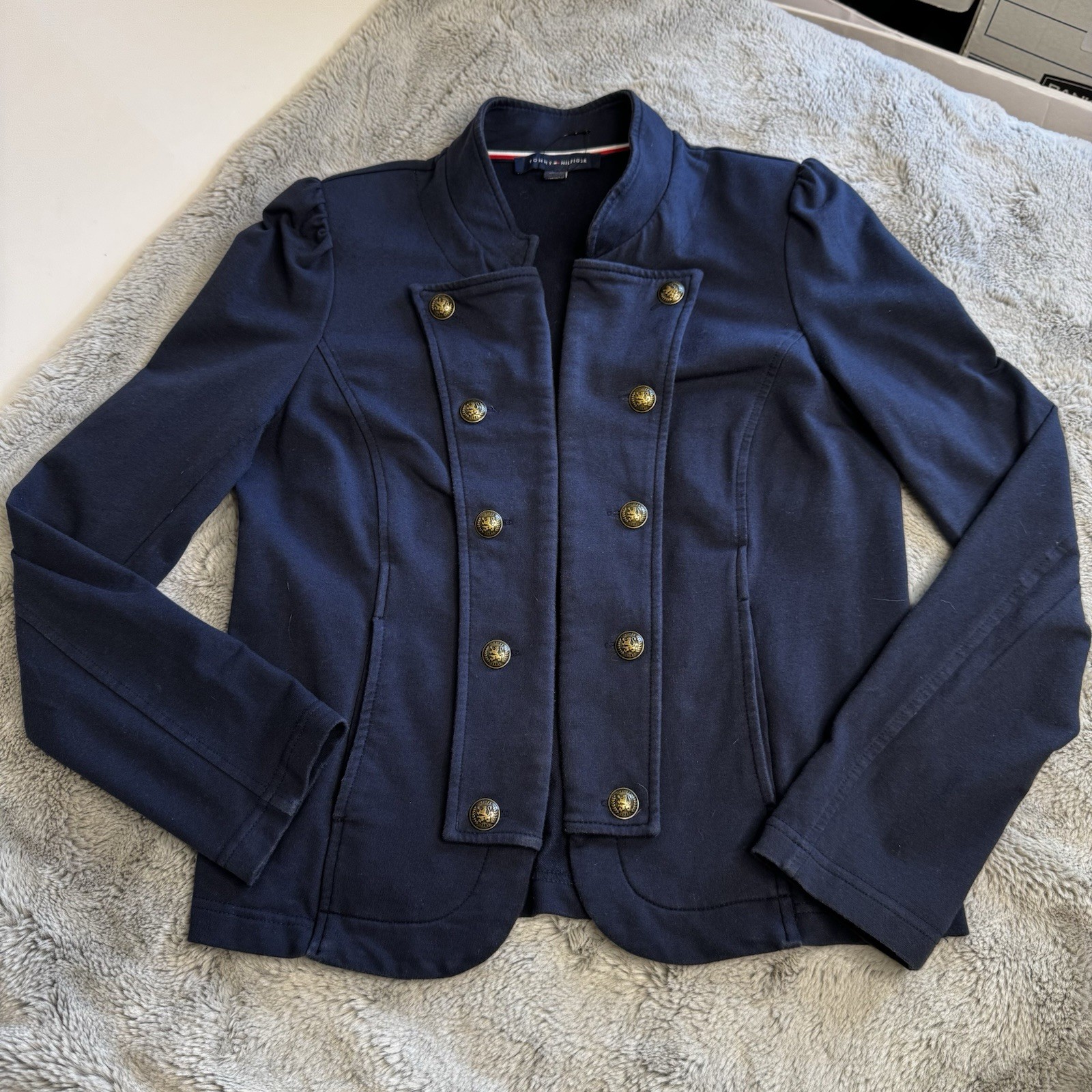 Tommy Hilfiger Sz M Navy Blue  Open Blazer Jacket Military Jersey Knit Blazer thumbnail 11