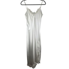 Linea Donatella Satin Maxi Slip Gown S Ivory Lace Bridal Honeymoon Ruffle FLAW