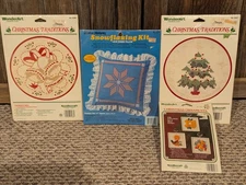 Christmas Craft Kits 4 Sets Cross Stitch Candlewick Ornament Set New, Old Stock