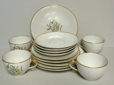 Ceralene Raynaud TREE OF GOLD 14 Piece Set SALAD BREAD PLATES CUPS SAUCERS