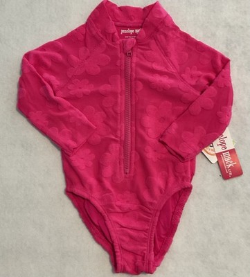 Penelope Mack Girls 18 Months 1 Piece Long Sleeve Stretch Terry Swimsuit Pink