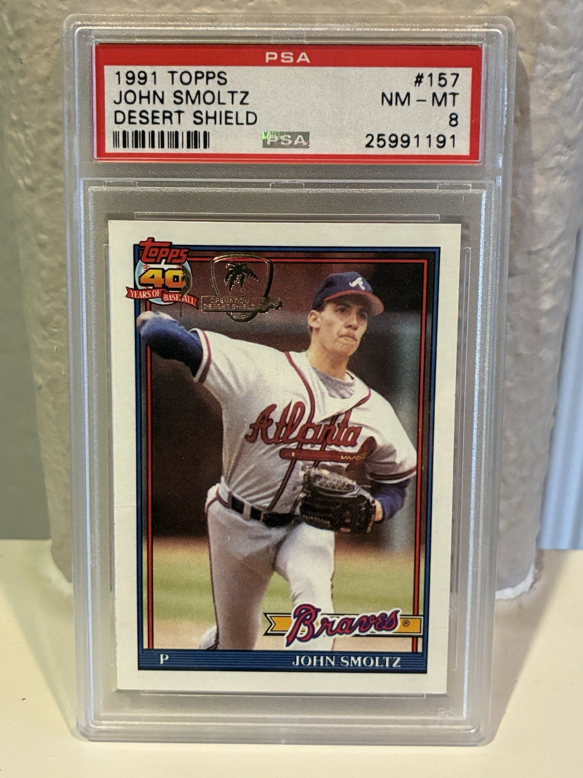 1991 Topps Desert Shield #157 John Smoltz Desert Shield PSA 8 J