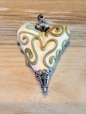 Murano Style Art Glass Heart Pendant With 925 Sterling Silver Accents