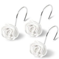 Rose Flower Shower Curtain Hooks 12PCS,Home Decorative White Rose Shower Curt...
