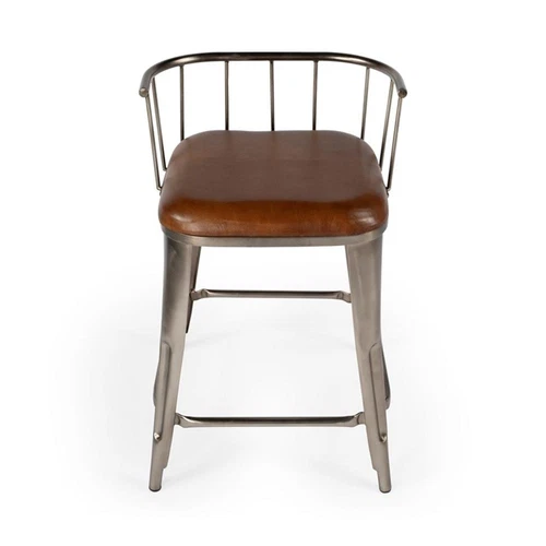 Coriander Iron & Leather Counter Stool - Brown - Picture 2 of 3