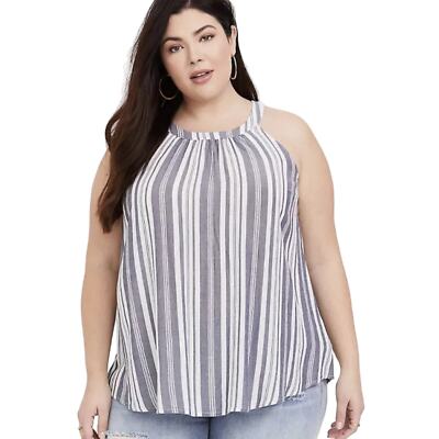 TORRID White & Blue Stripe Goddess Casual  High Neck Tank Top Size 4X Sleeveless