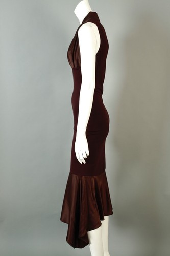 Abito lungo Yigal Azrouel marrone vintage anni 2000 Y2K tubino seta sirena tappeto rosso - Foto 4 di 8