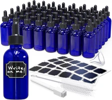 Nevlers 48 Pack Blue Glass Dropper Bottles 2 Oz | Cobalt Tincture Bottles with D
