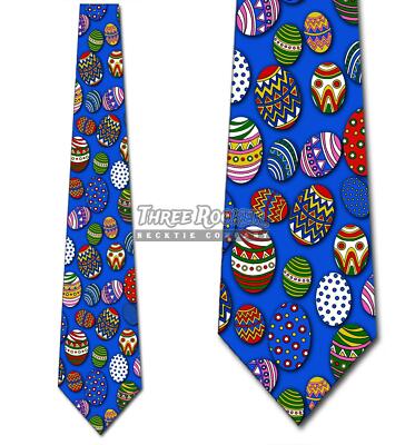 Easter Eggs Tie Men's Holiday Neck Ties Blue Necktie Brand New