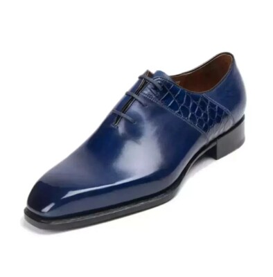 Handmade Blue alligator Leather Formal Lace Up Dress Shoes For Men Lace Up Shoes