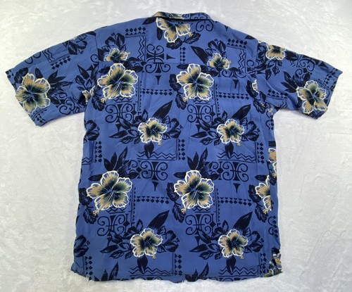 Islander Hawaiian Shirt Mens S Blue Black Beige Hibiscus Flowers Beach - Picture 8 of 9