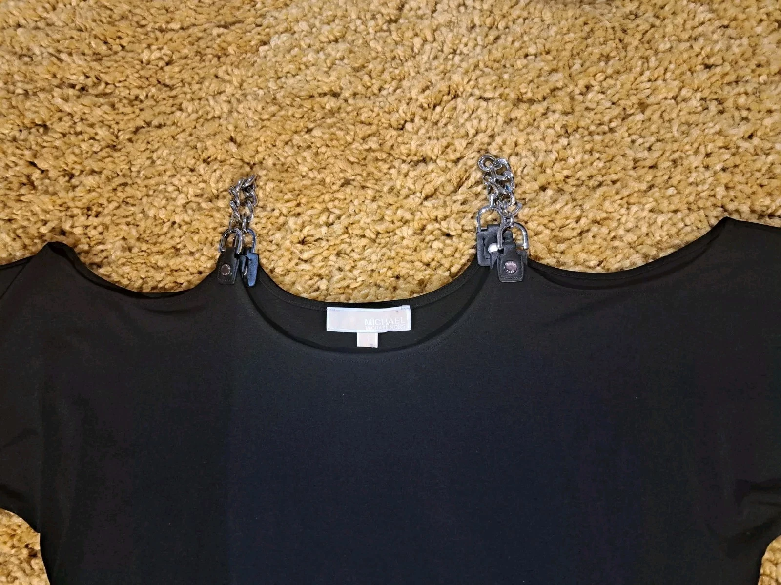 Abito Michael Kors nero spalle scoperte catena argento spalline Small