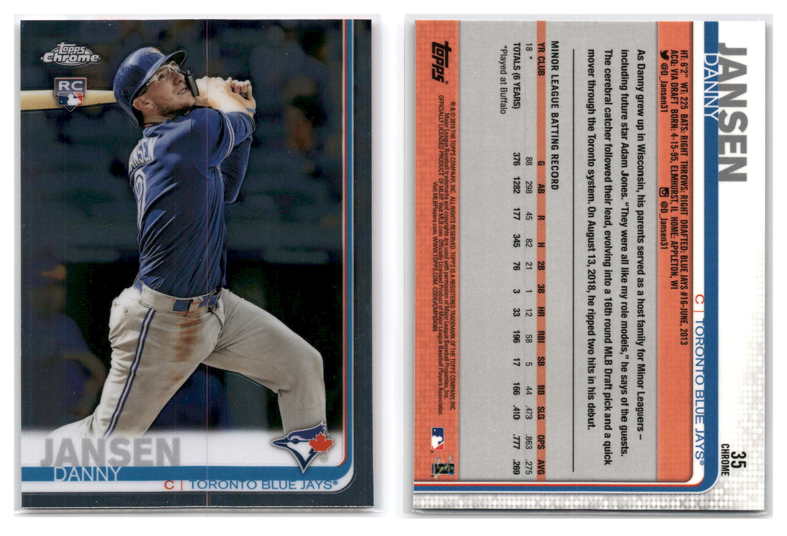 2019 Topps Chrome #35 Danny Jansen - Toronto Blue Jays RC