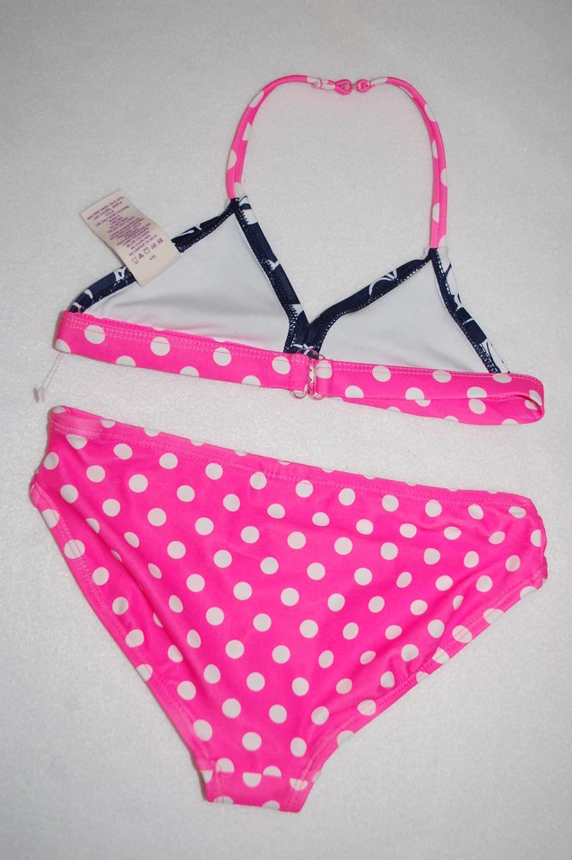 Traje de baño para niñas 2 piezas conjunto de bikini negro floral ROSA CALIENTE BLANCO Poka Dot L 10-12 Foto 2 de 2