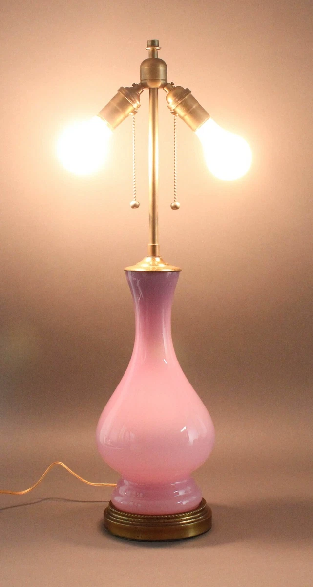 Murano Glass Italian Pink Opaline Table Lamp Vintage Mid Century Modern