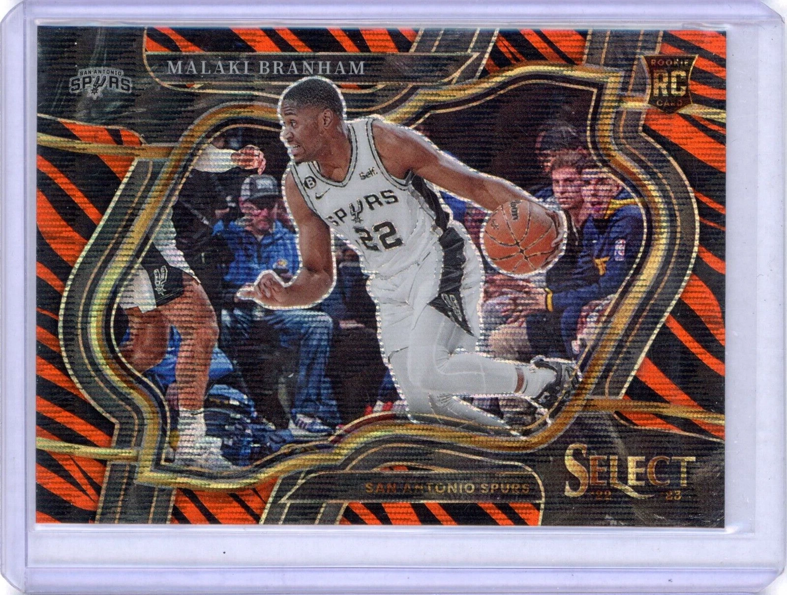 2022-23 Panini Select Malaki Branham Tiger Stripe Courtside SSP #285 Spurs RC