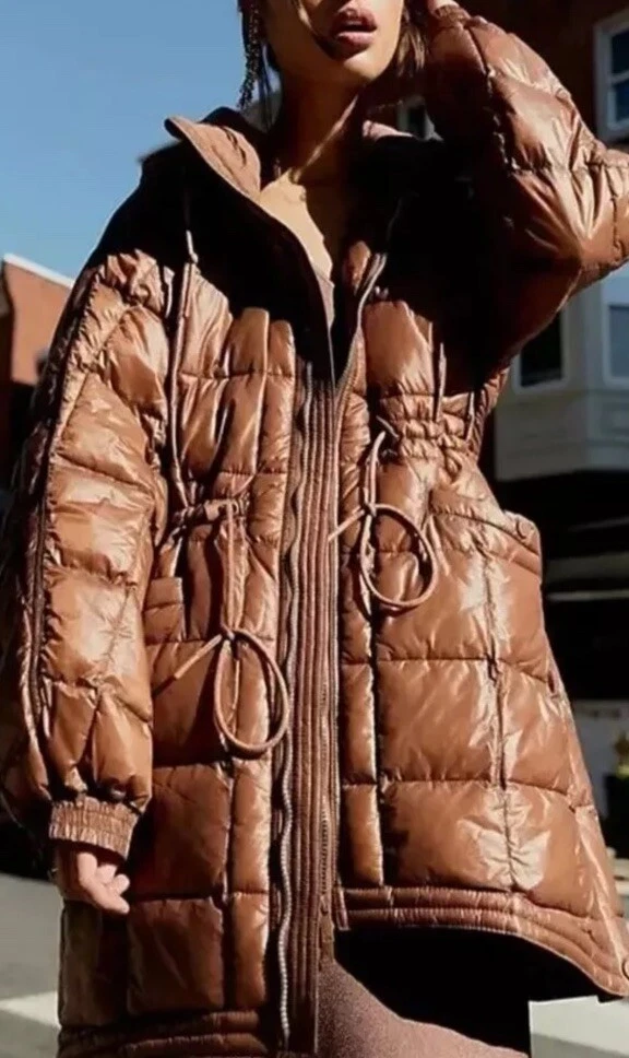 $248 Free People FP MOVEMENT Patricia Packable Poncho Puffer Jacket Brown M