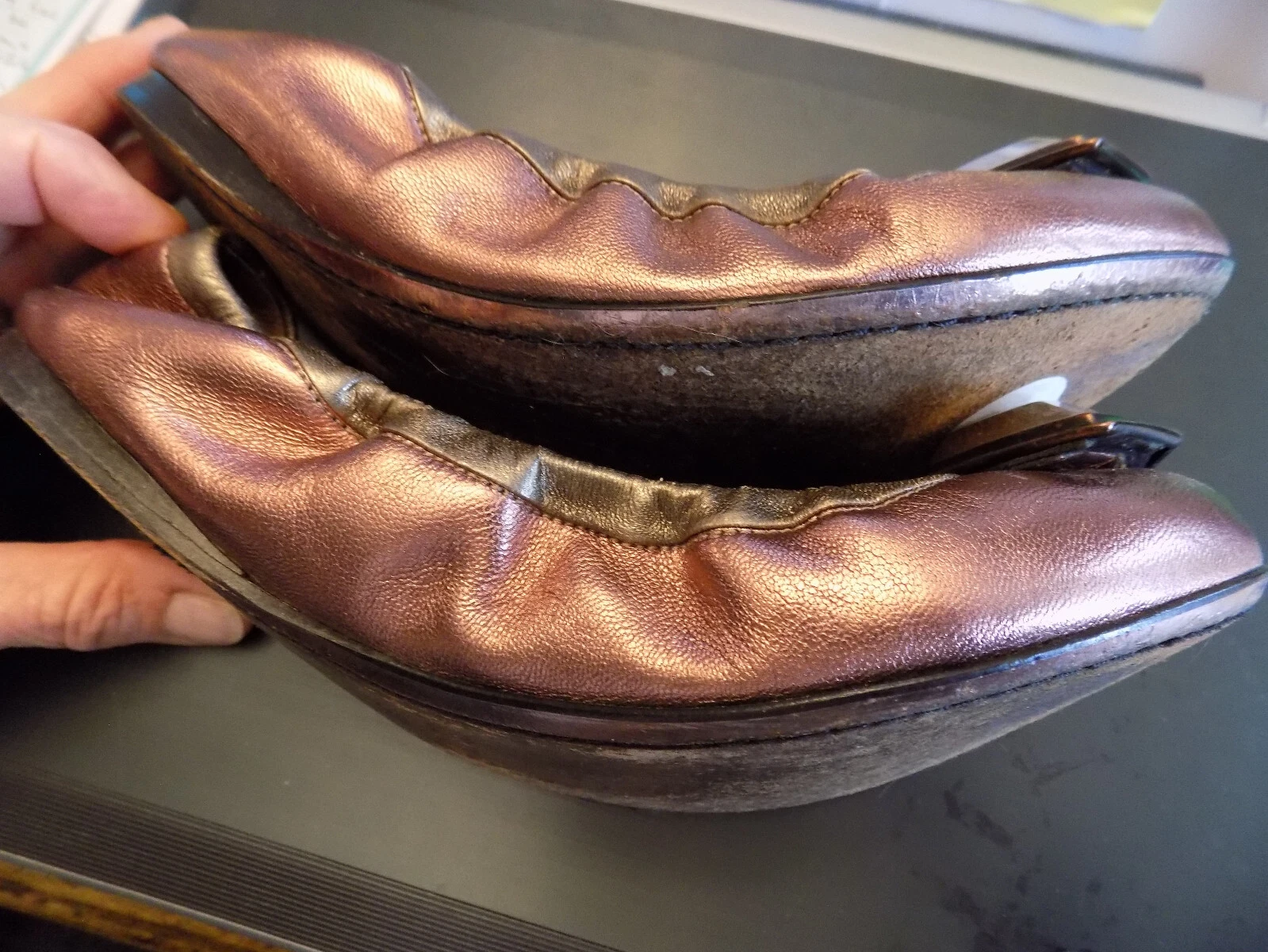 Ballerina in pelle Miu miu nappa bronzo metallizzato grande punta in metallo taglia 37 6 5