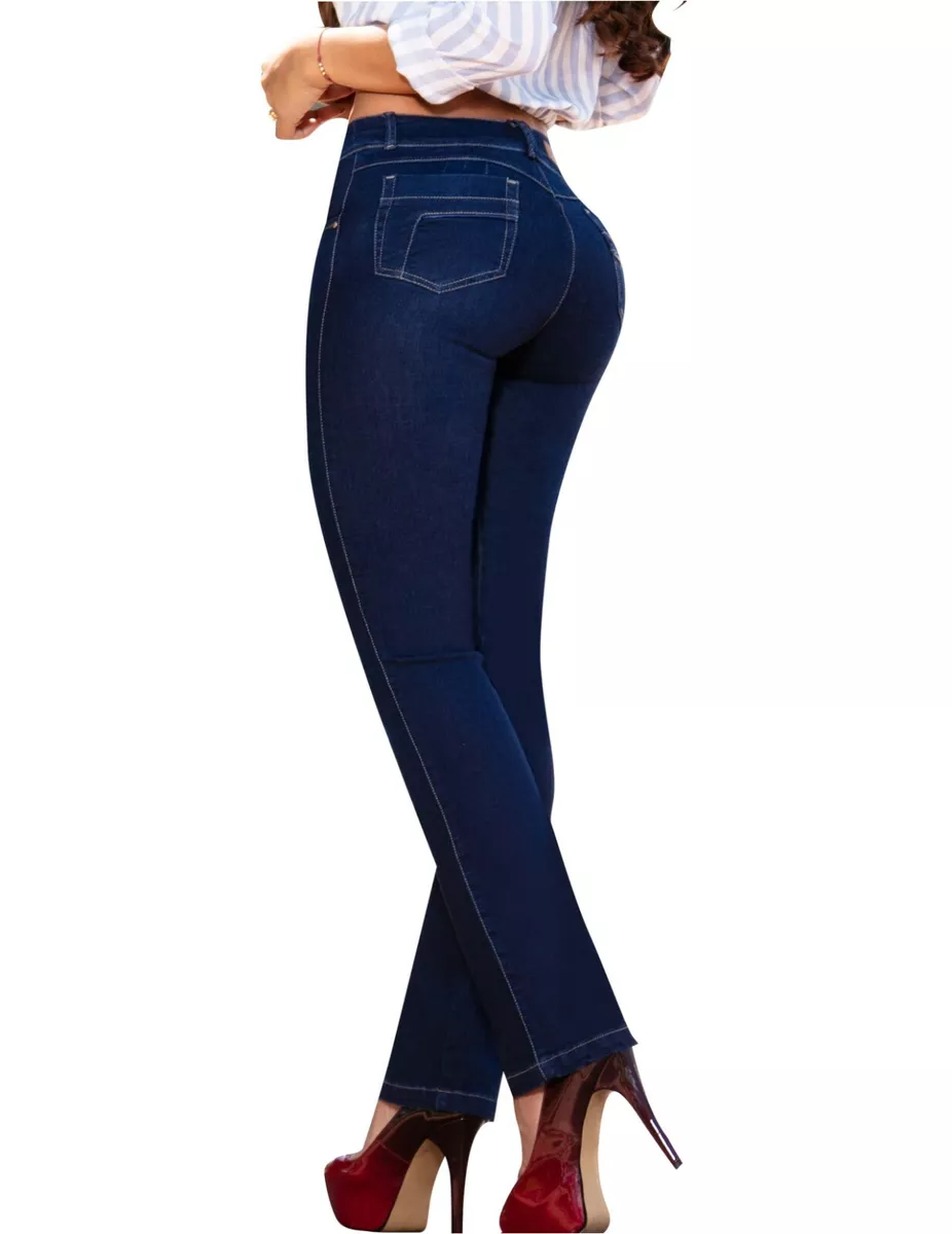 Pantalones Colombianos Levanta Cola Butt Lifting Boot Cut Blue