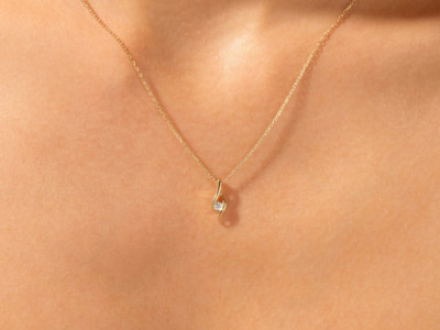 1Ct Round Lab Created Diamond Solitaire Pendant 14K Yellow Gold Plated Silver