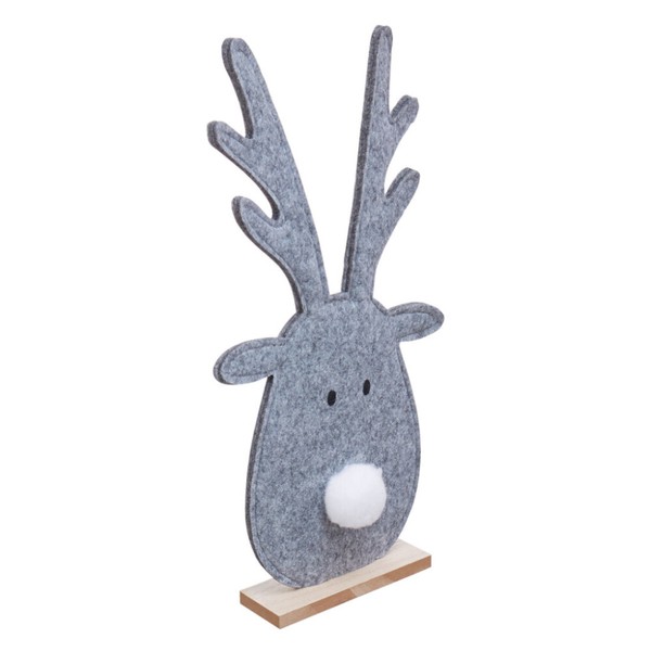 Rentierkopf Figur 31,5Cm Grau Filz Tischdeko Weihnachtsdeko Dekofigur-image